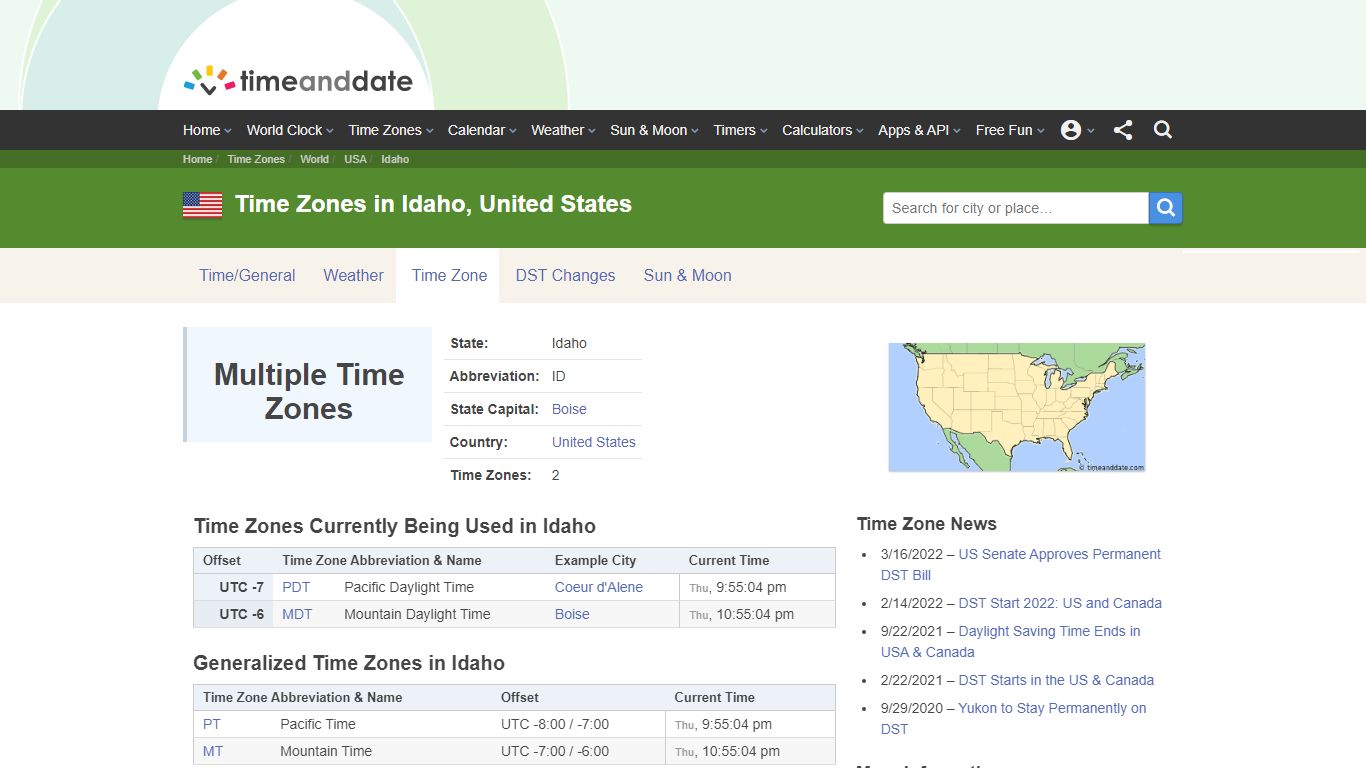 Time Zones in Idaho, United States - Time and Date